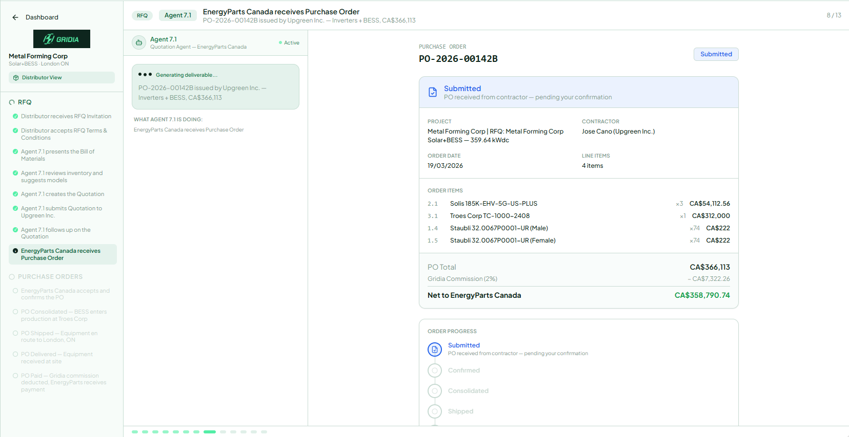 GridIA Distributor experience — RFQ Bill of Materials and quotation