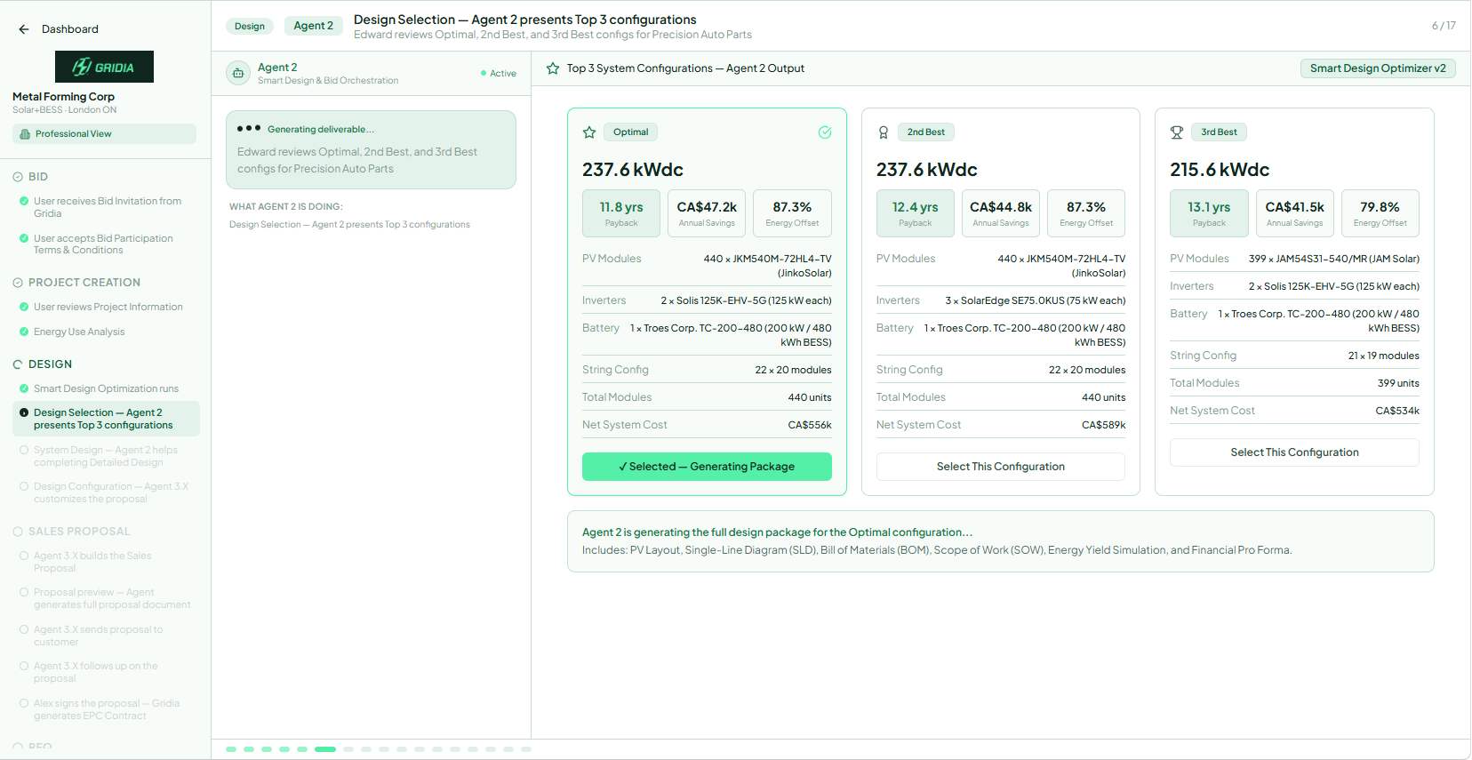 GridIA Professional experience — Top 3 system configurations and Smart Design